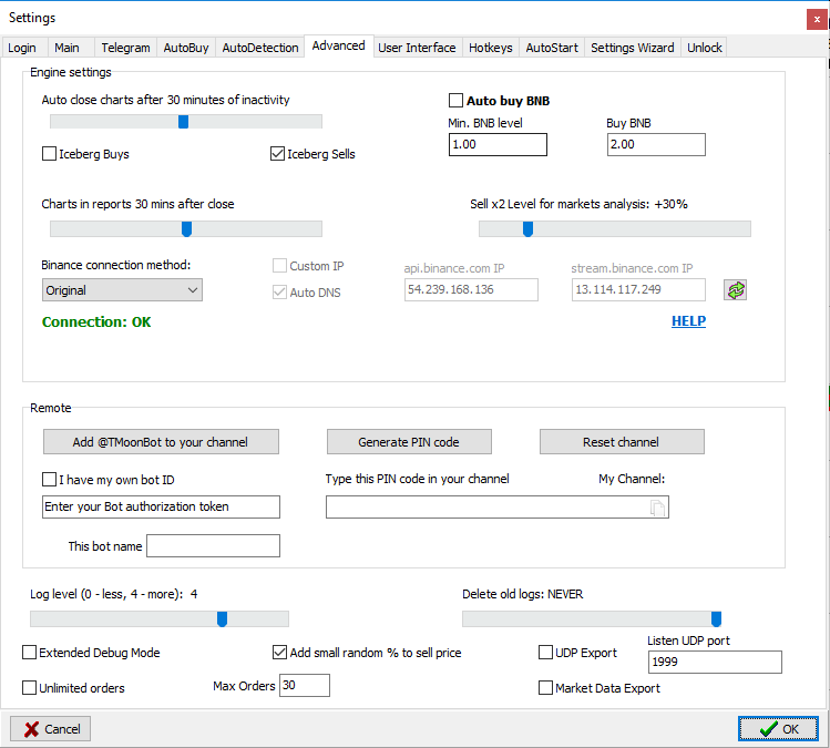 Advanced Tab Moon Bot Settings Advanced Tab